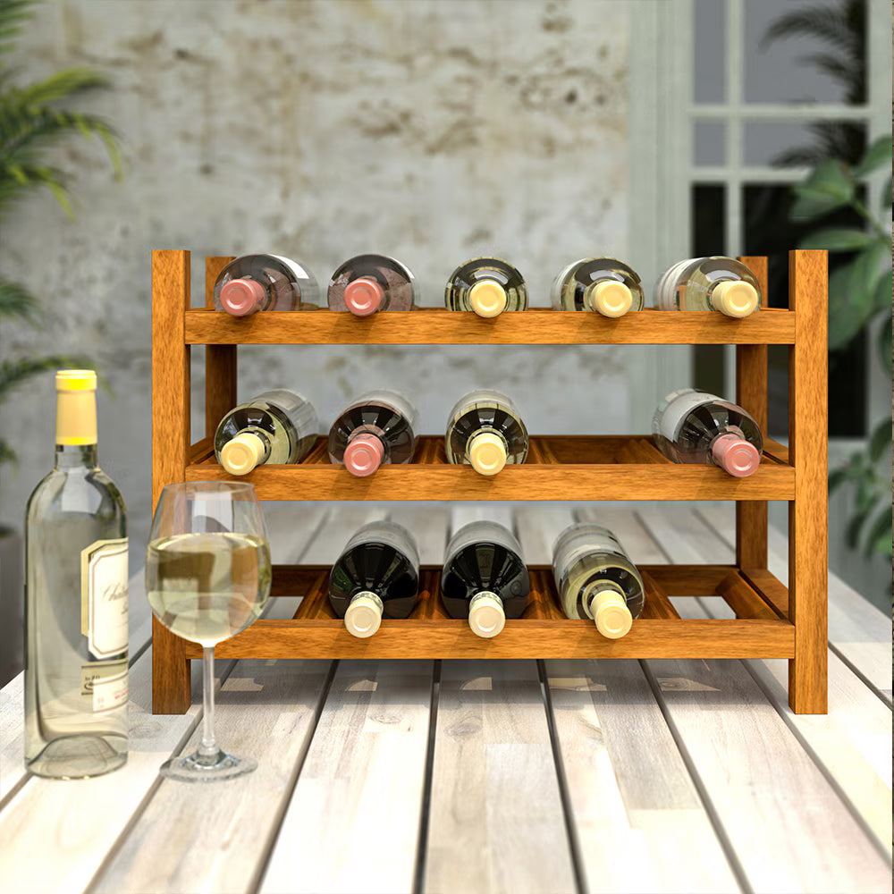 Holger 15 Bottle Wine Rack Acacia Golden Teak