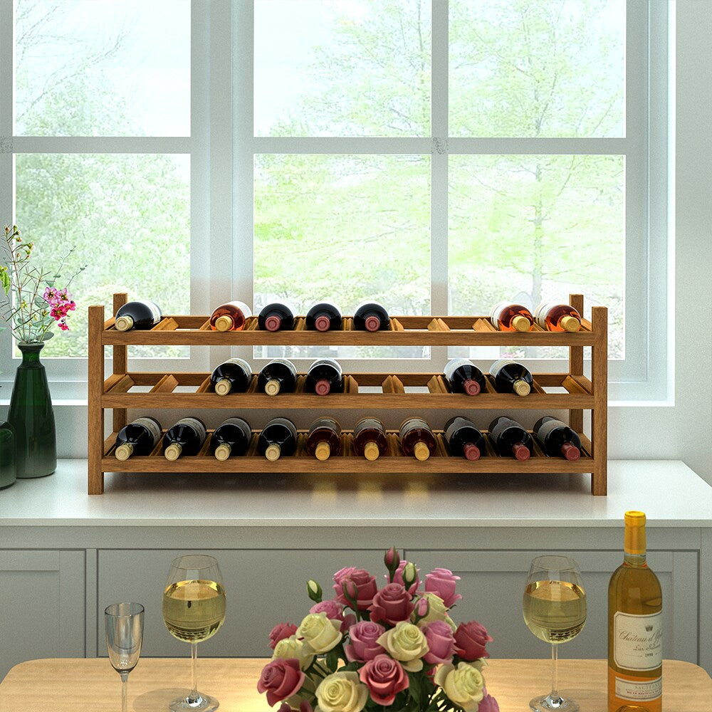 Holger 30 Bottle Wine Rack Acacia Golden Teak