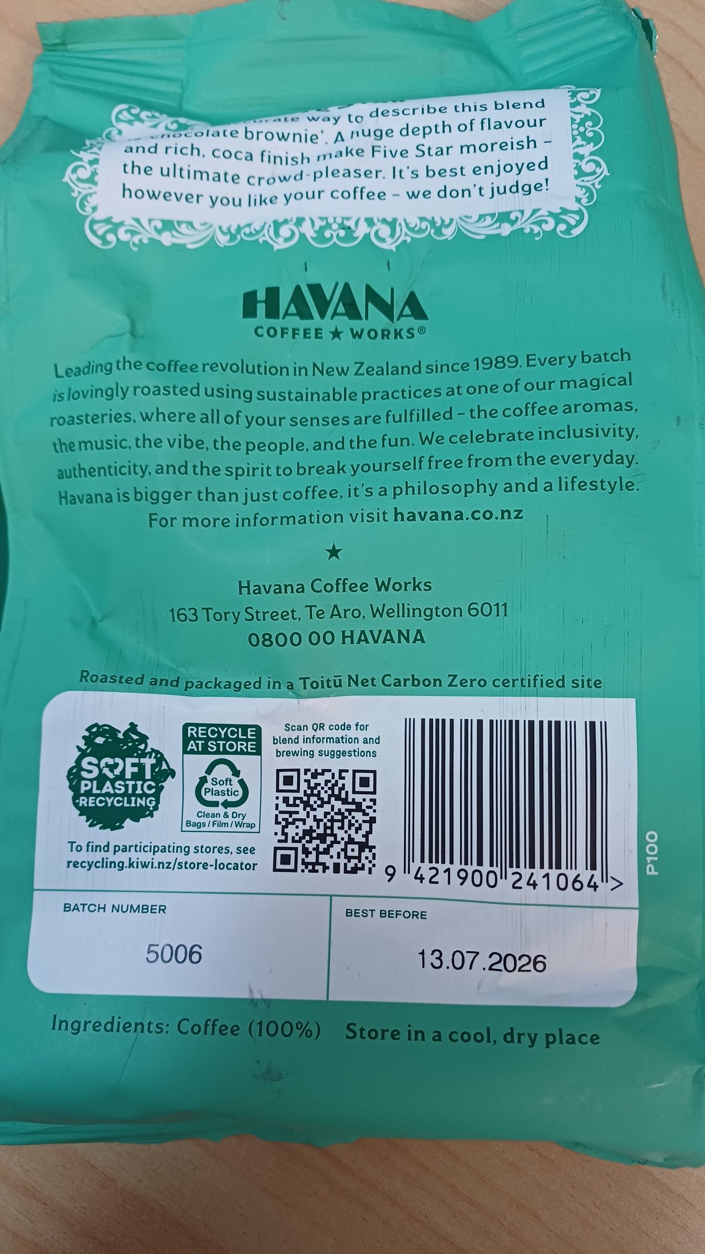 Havana Five Star whole beans 200g