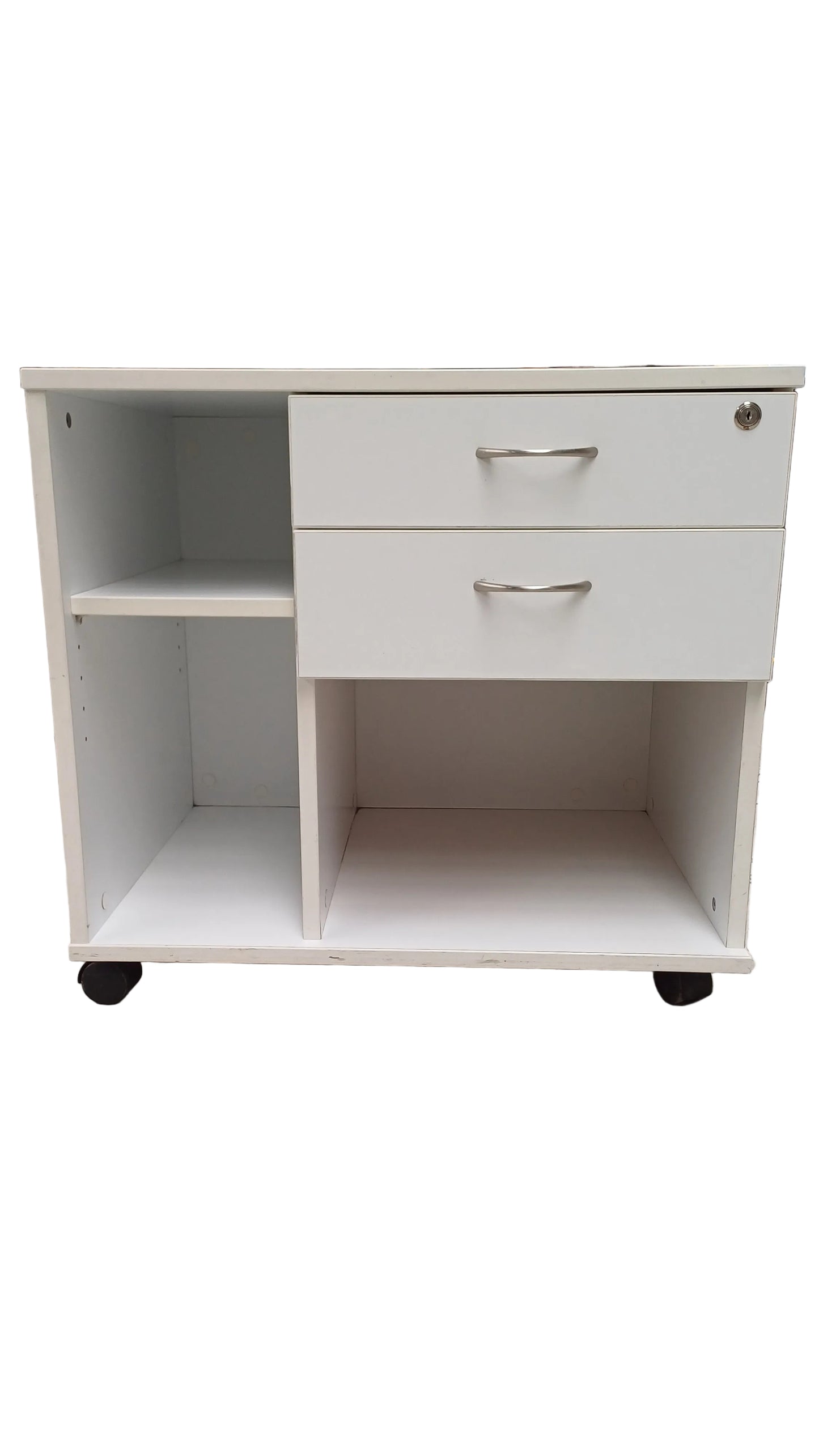 Cabinet with Wheels and Right-side Drawers - White